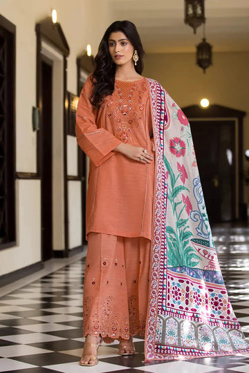 3PC Embroidered stitched Khaddar Suit KKE-2982 - Embroidered - KHAS STORES US - 3PC Embroidered stitched Khaddar Suit KKE-2982